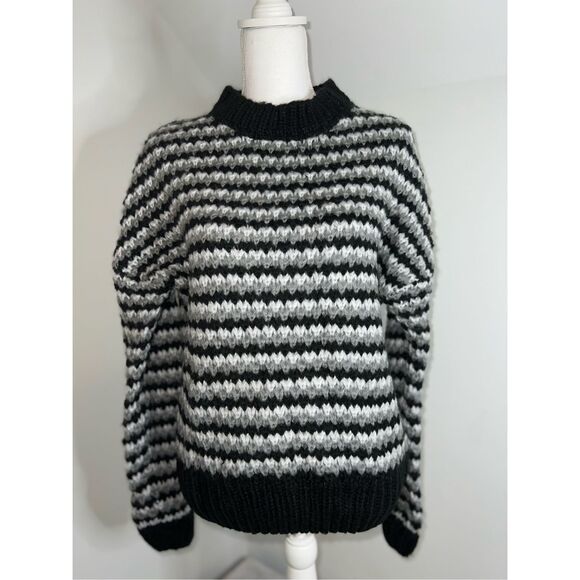 New! Gothic Striped Knitted Tri Color Sweater Medium - Picture 1 of 10